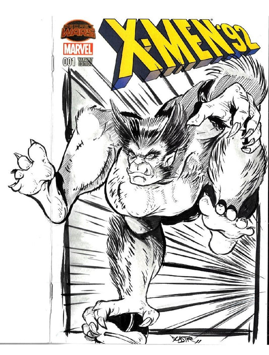 X-Men '92 #1 Marvel Blank Sketch Cover Comic w Original Dave Castr Beast Art