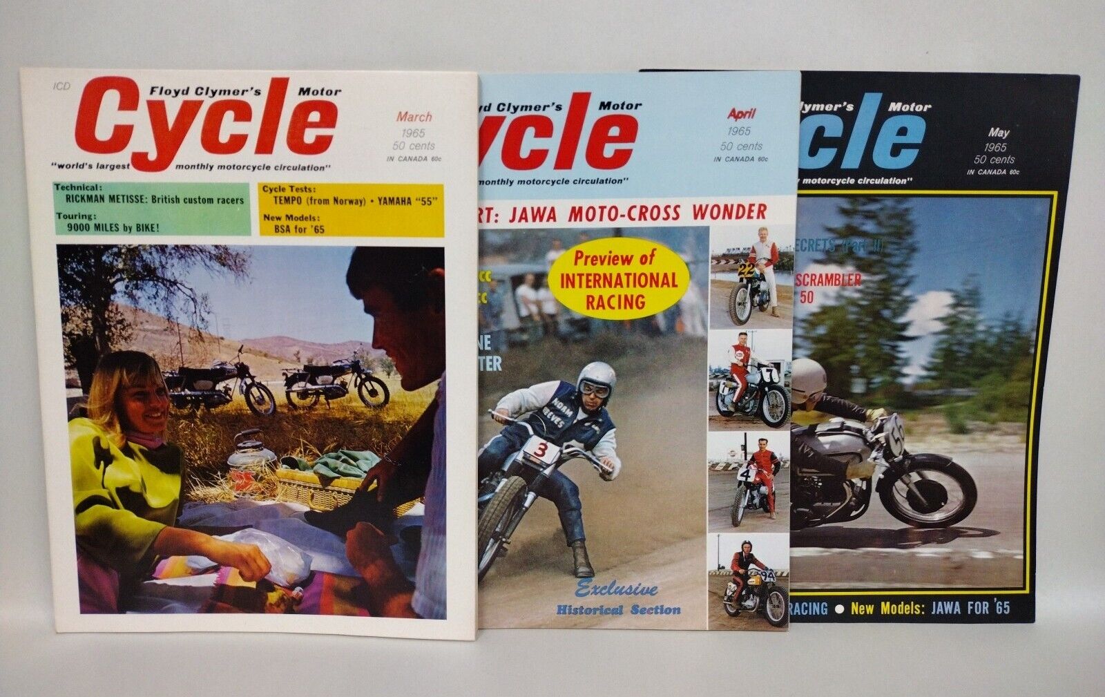 Cycle (1965) Motorcycle Magazine Floyd Clymer Lot March April May