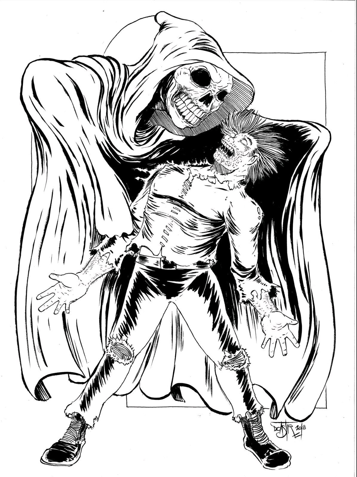 Death 9 x 12" Original (2018) Dave Castr Grimm Reaper Ink Illustration Art W COA