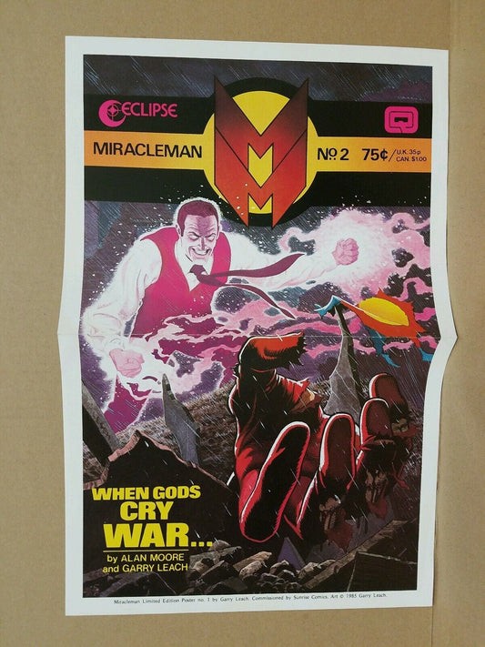 Rare 1985 Miracle Man #2 Limited Edition Poster Garry Leach "When Gods Cry War"