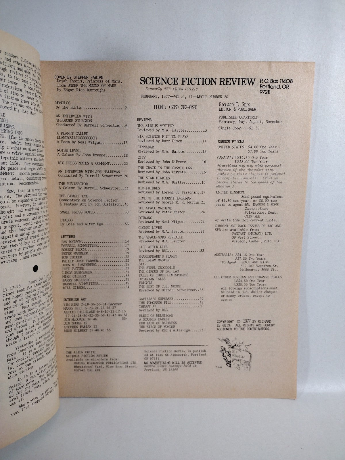 Science Fiction Review (1975) Fanzine Lot #14 20 21 Stephen Fabian Cover Art