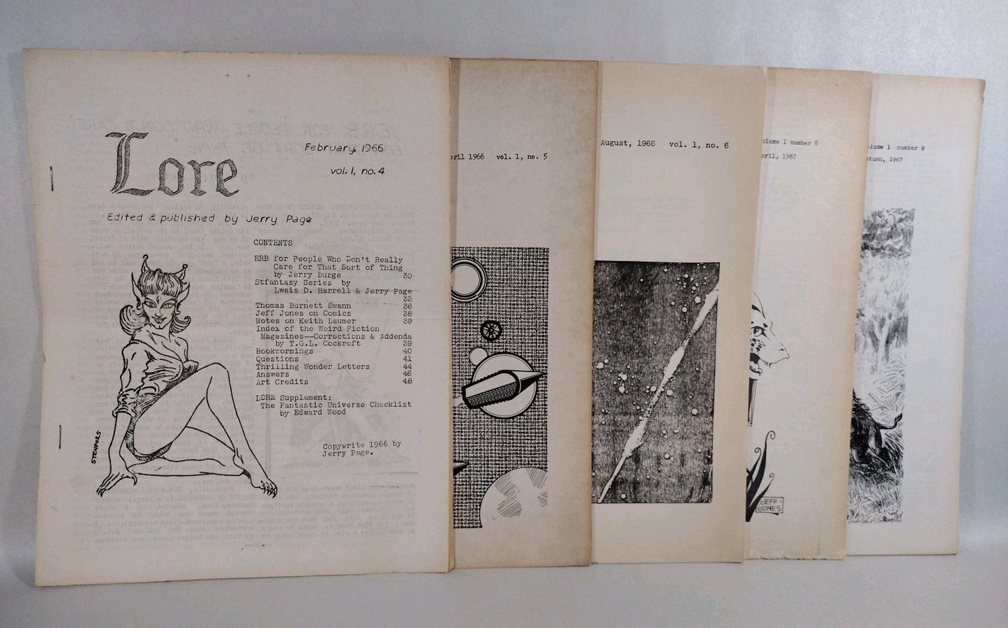 Lore (1966) Jerry Page Fanzine Lot #4 5 6 8 9 Early Jeffery Jones Art