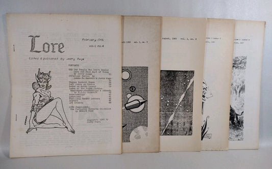 Lore (1966) Jerry Page Fanzine Lot #4 5 6 8 9 Early Jeffery Jones Art