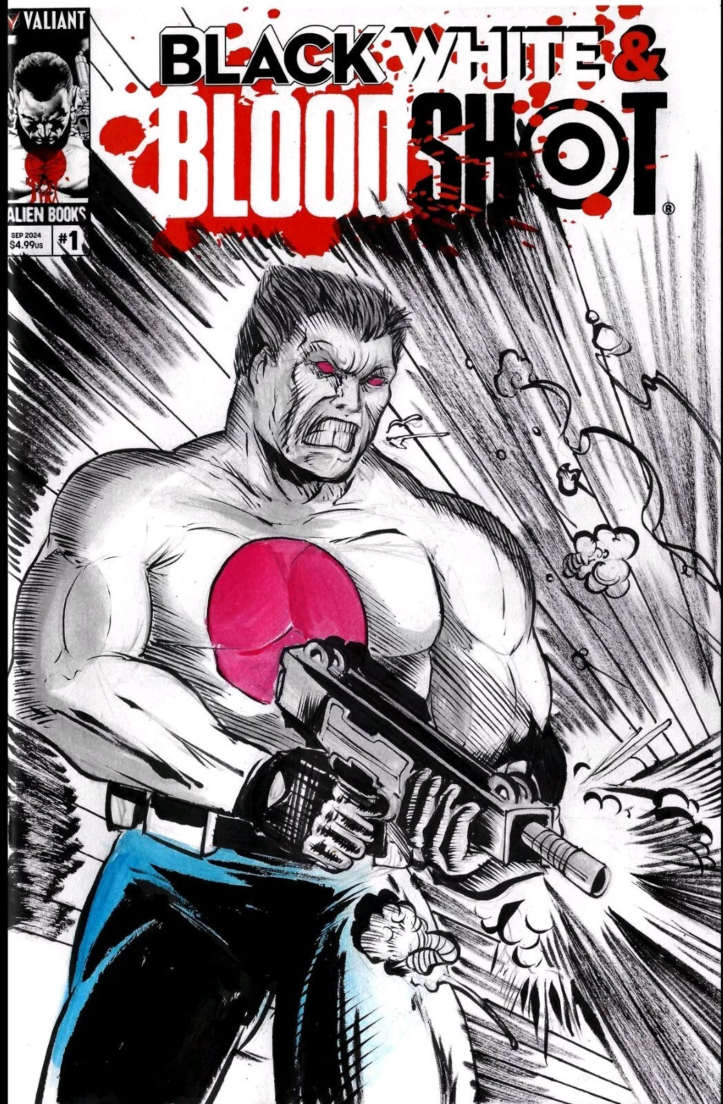 Black White & Bloodshot #1 Valiant Alien Comic Sketch Var W Original DCastr Art