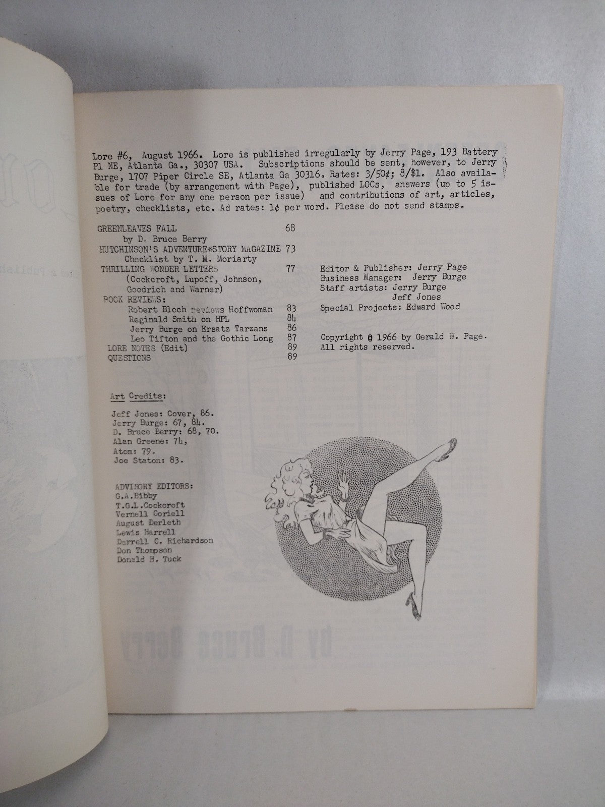 Lore (1966) Jerry Page Fanzine Lot #4 5 6 8 9 Early Jeffery Jones Art