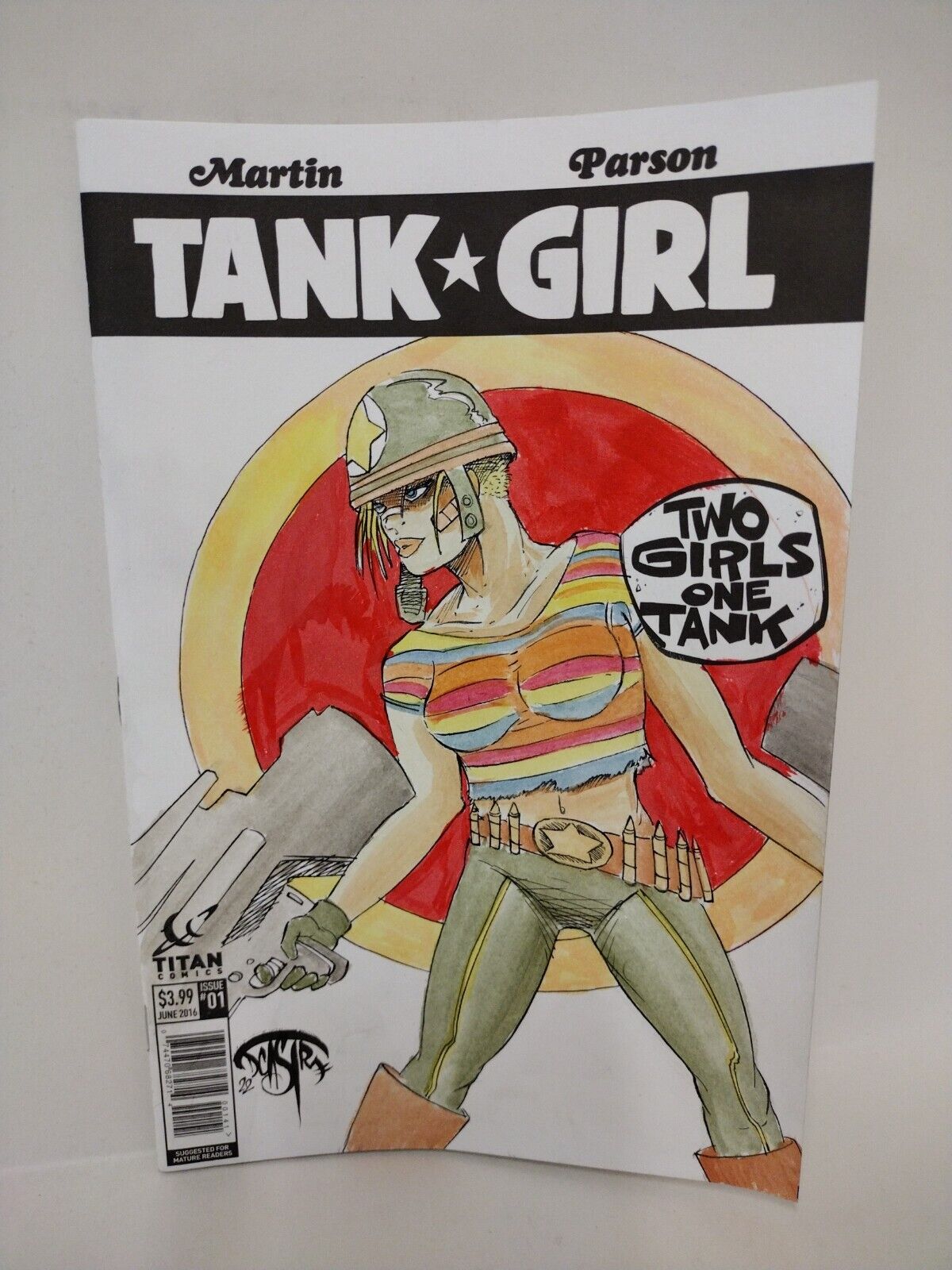 Tank Girl Two Girls One Tank #1 (2016) Blank Cover Comic W Original Art ARG COA