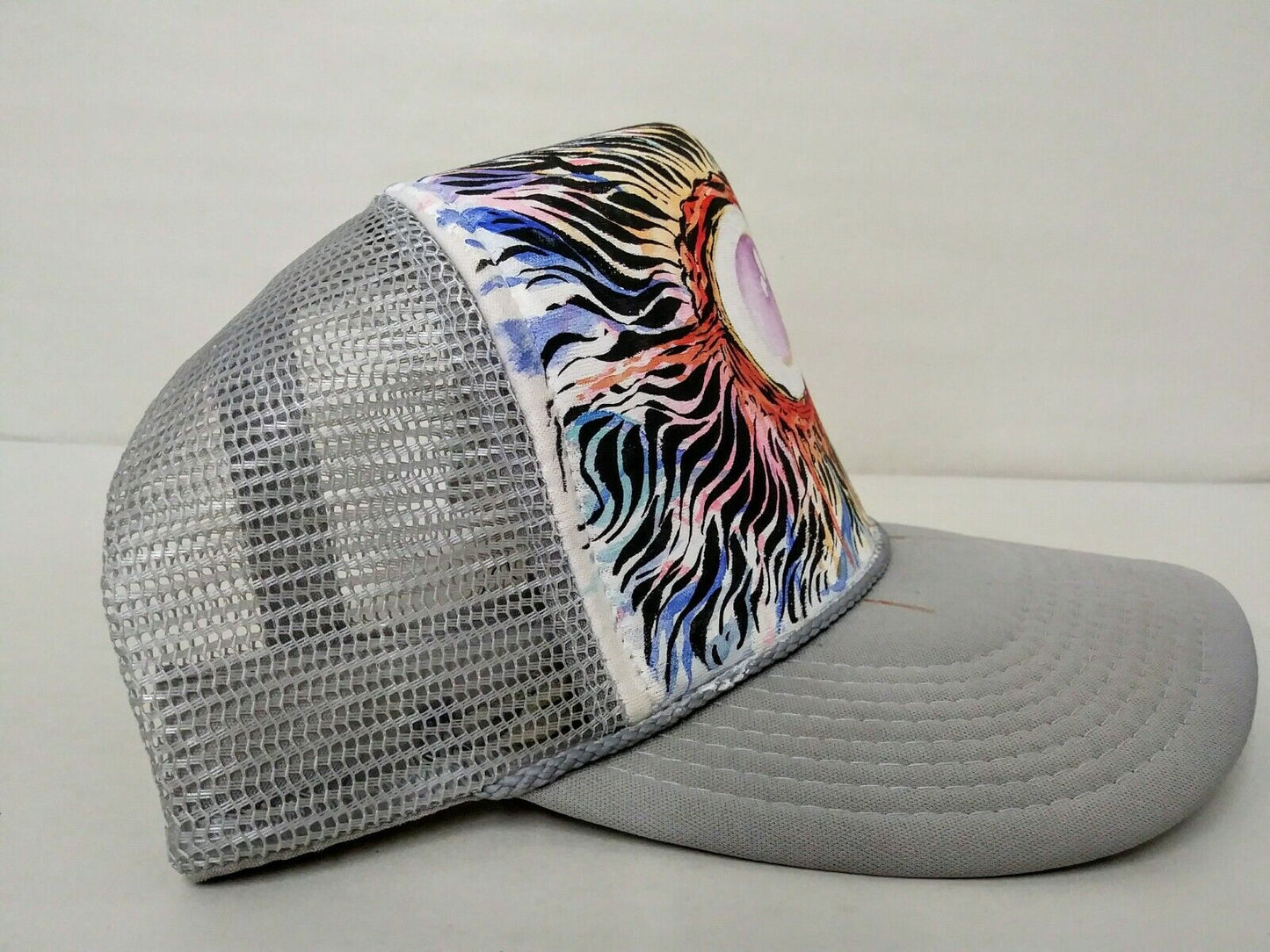 Original Dave Castr Watercolor & Ink Art On Grey Trucker Snapback Hat New 2020