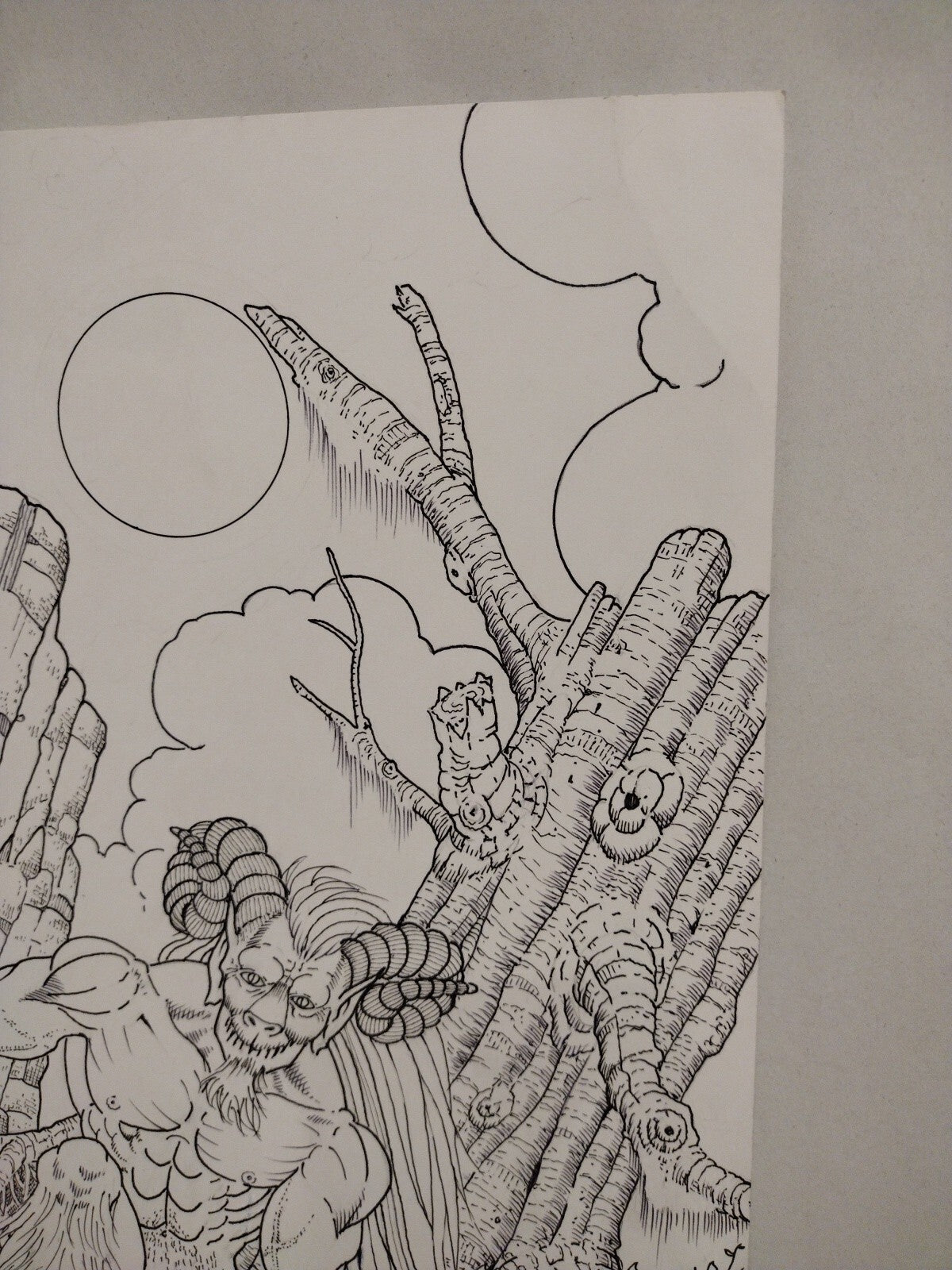 Joe Vigil Original Inked Illustration Krampus Demon In Ruins 11 X 17 Signed