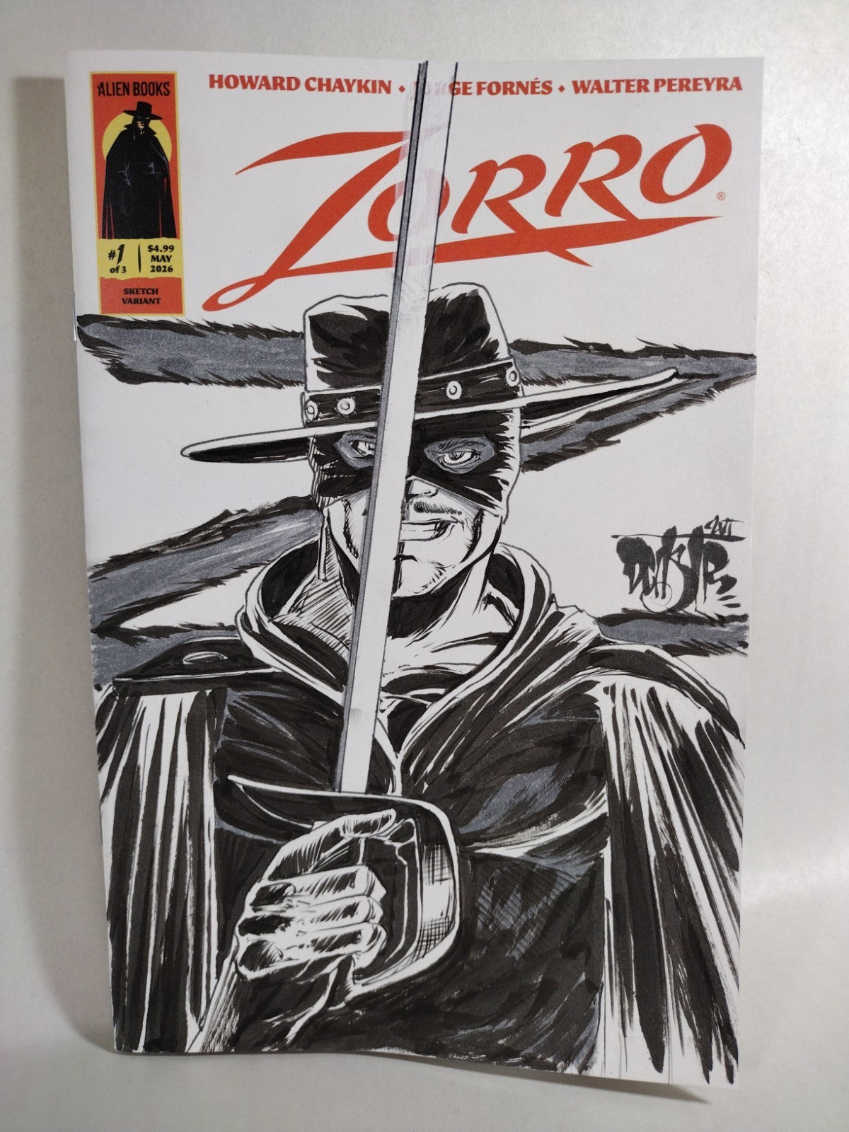 Zorro 1 (2026) Alien Books Sketch Variant Cover Comic W Original Dave Castr Art