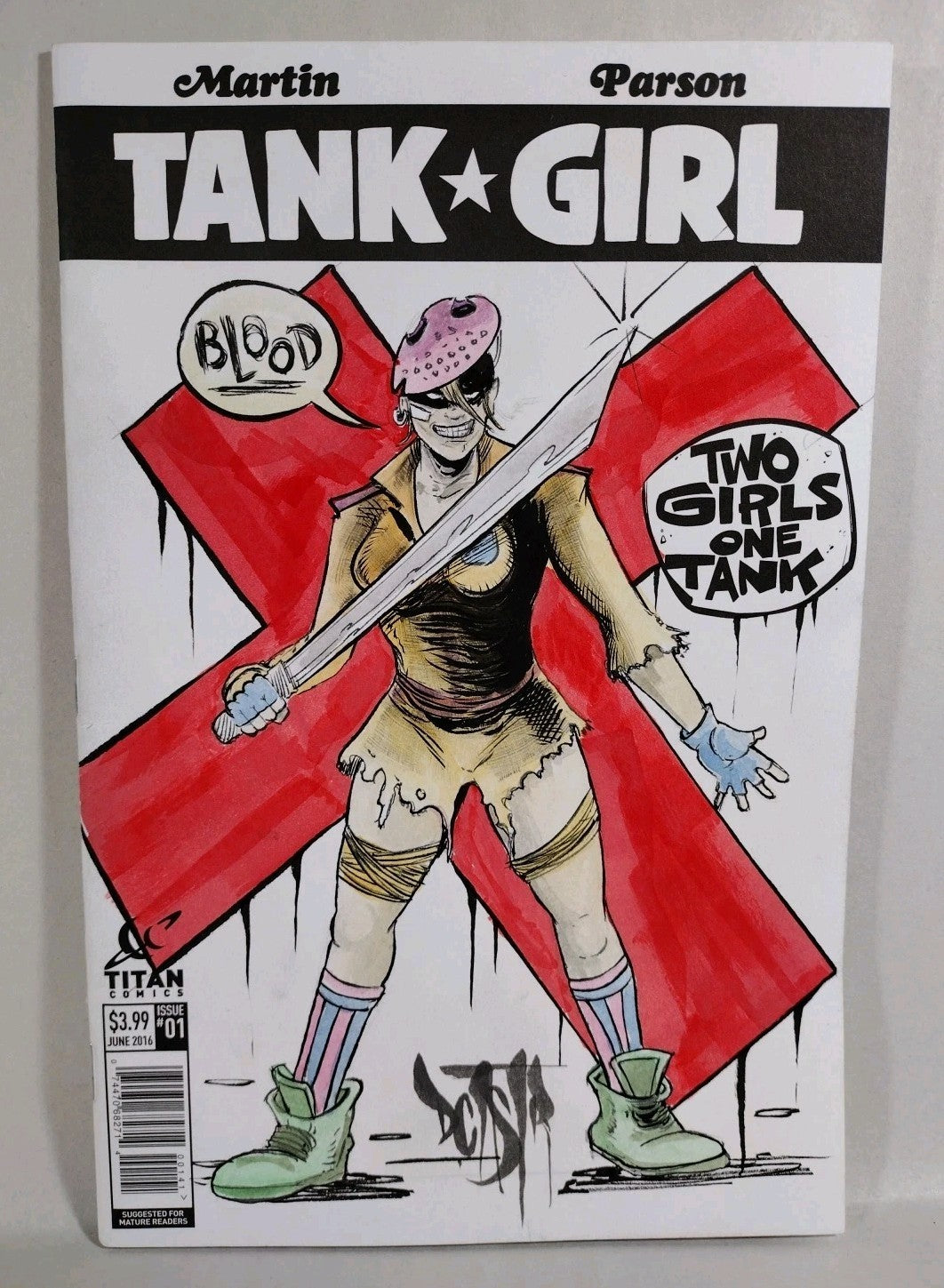 Tank Girl Two Girls One Tank #1 (2016) Sketch Cover Comic W Original DCastr Art