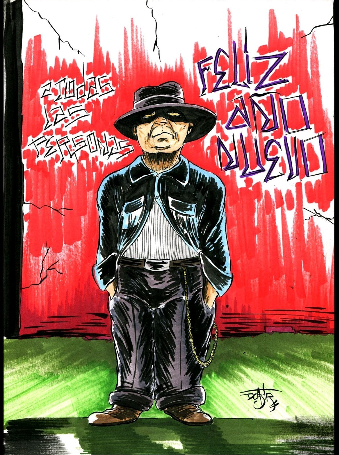 Feliz Ano Nuevo 9 x 12" Original Dave Castr Color Comic Art  W ARG COA 57