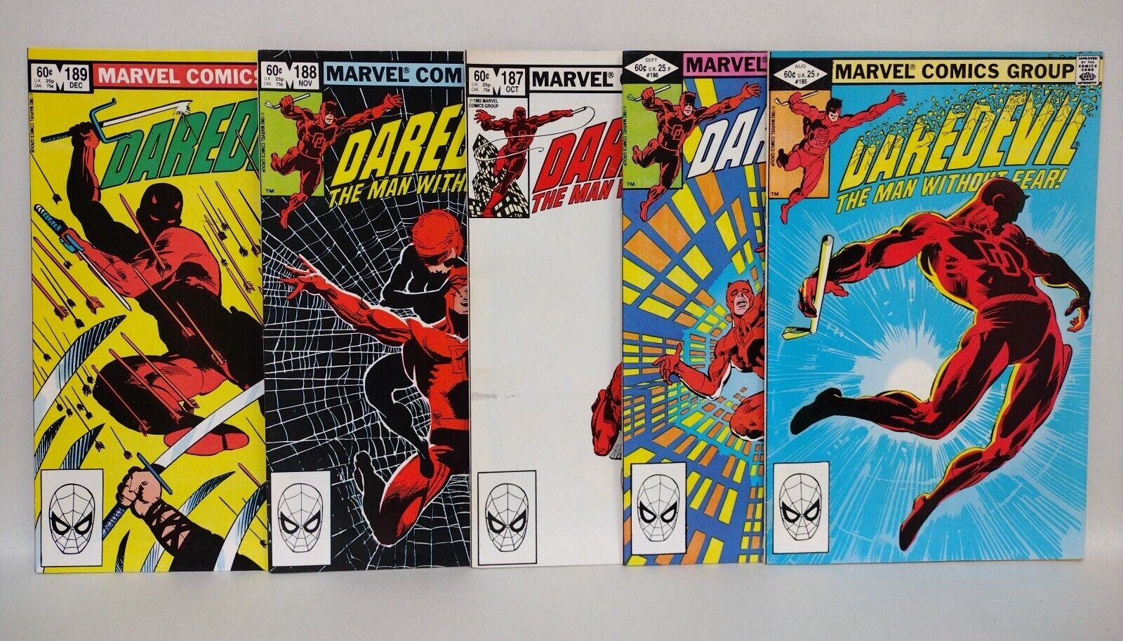 Daredevil (1982) Marvel Comic Lot Set #185 186 187 188 Frank Miller Black Widow