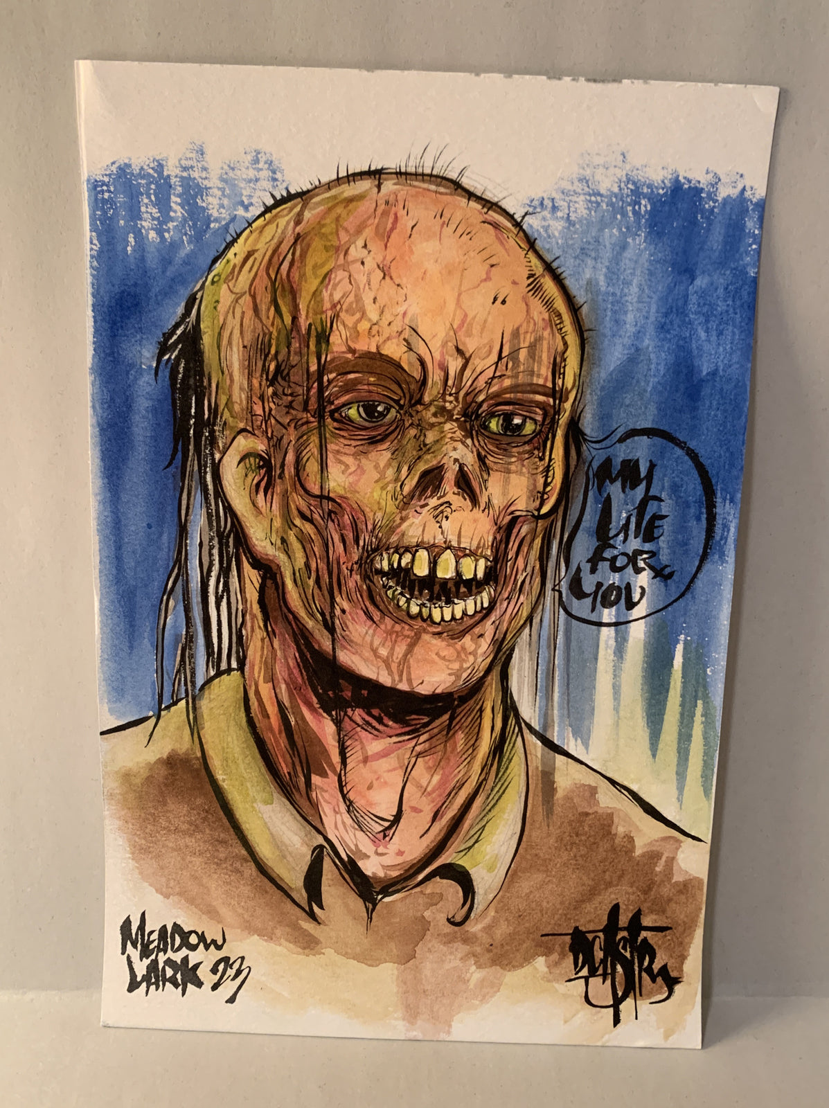 Trash Can Man Original 9 x 6” Dave Castr Watercolor Stand Horror Art W ARG COA