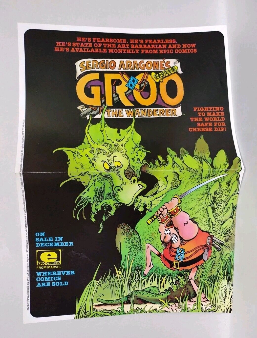 Sergio Aragone's GROO The Wanderer (1984) Epic Comics Retailer Poster Folded