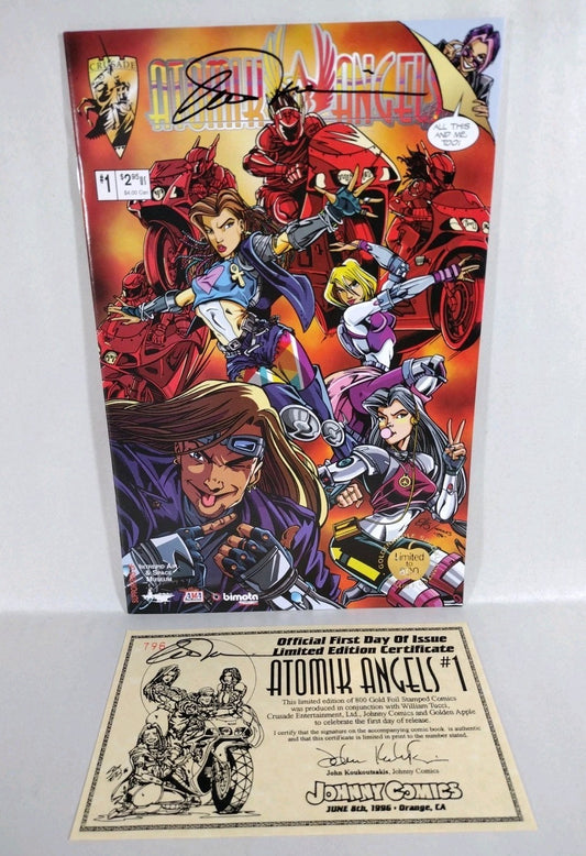 Atomik Angels #1 (1996) Crusade Comic Golden Apple Variant Signed Tucci W COA