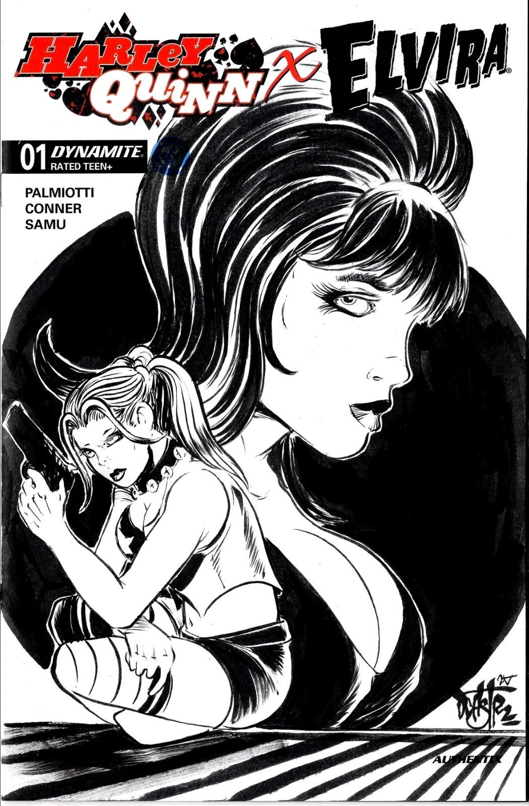 Harley Quinn X Elvira 1 (2025) Dynamite Sketch Cover Comic W Original DCastr Art