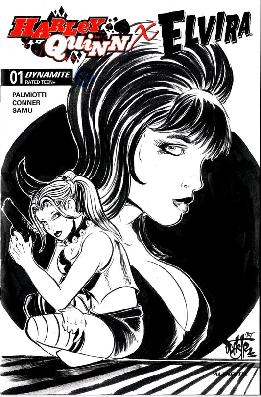 Harley Quinn X Elvira 1 (2025) Dynamite Sketch Cover Comic W Original DCastr Art