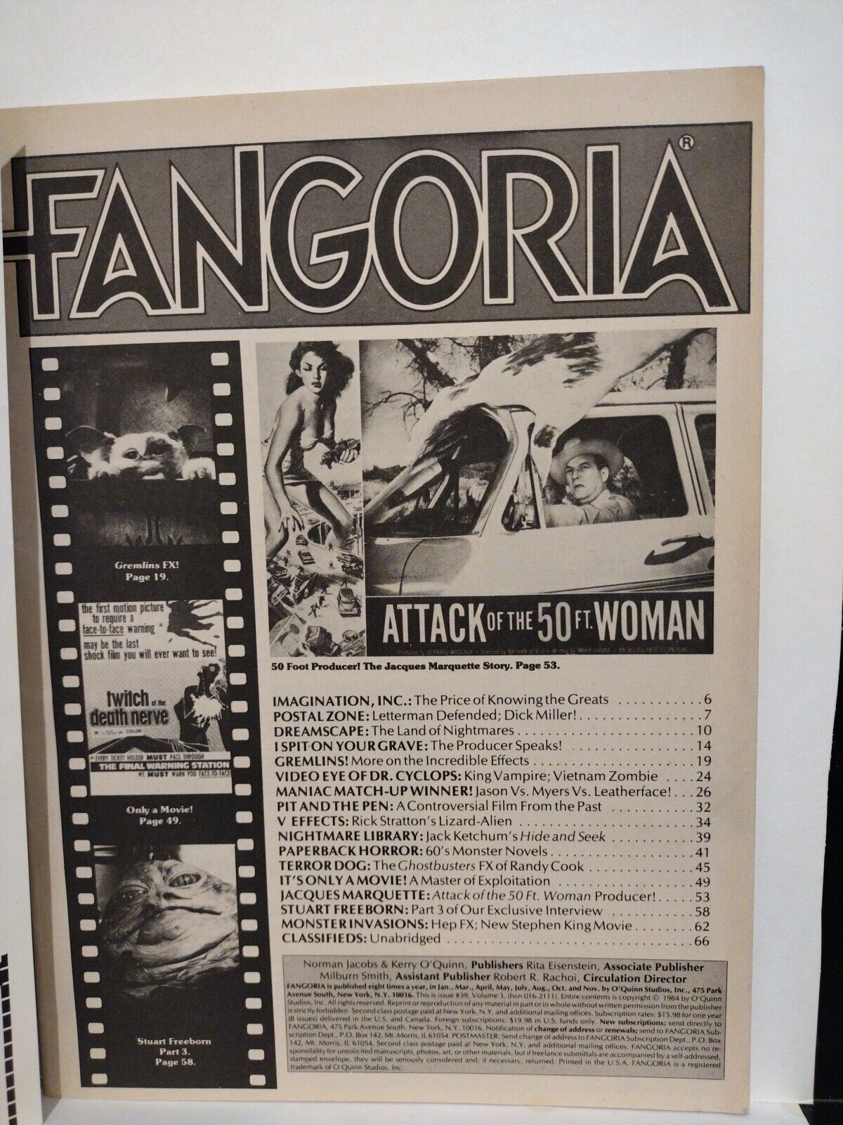 Fangoria Magazine 39 (1984) Starlog Dreamscape Amityville Gremlins Splatter Bowl