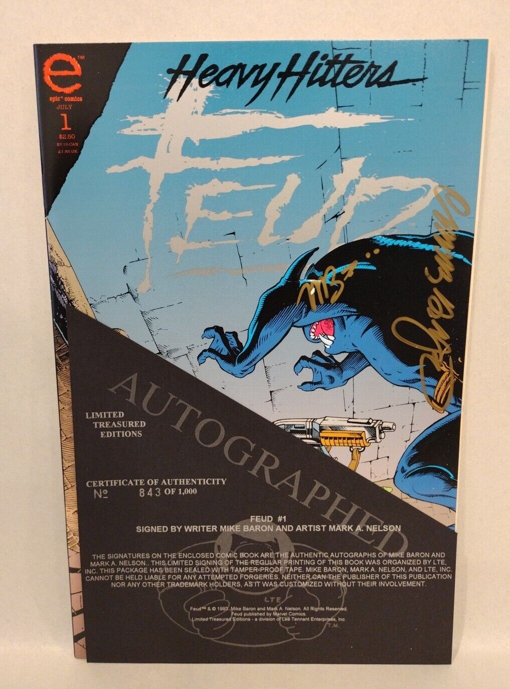 Feud #1 (1993) Heavy Hitters Epic Comic 2x Signed W COA + Print 843/1000 LTE