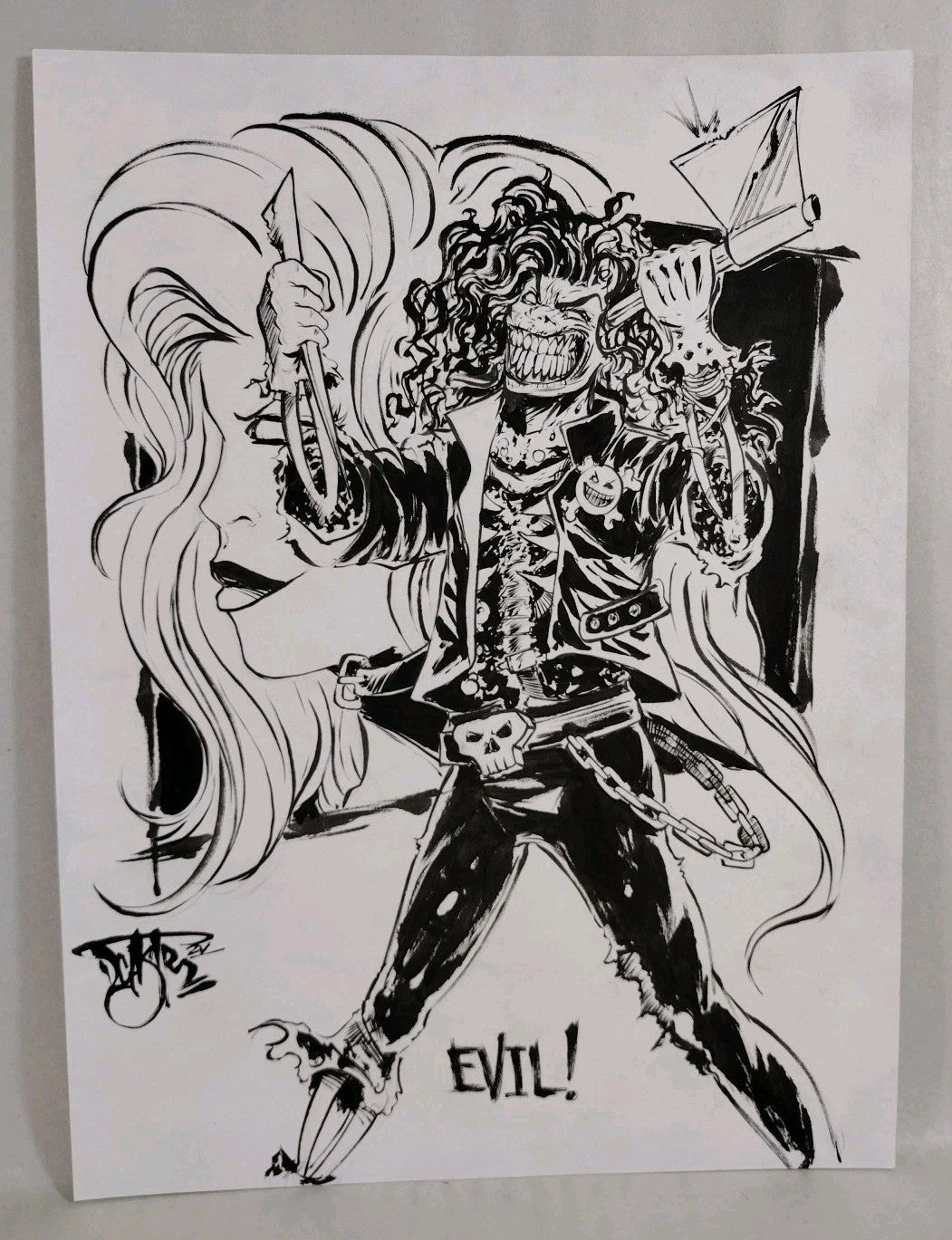 Evil! (2025) Original 9 X 12" Evil Ernie & Lady Death Dave Castr Inked Art W COA