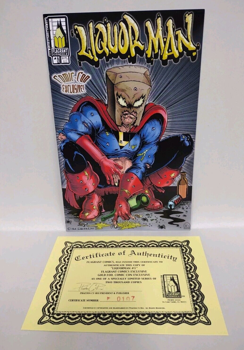 Liquor Man #1 (2002) Flagrant Comic Con Gold Foil Exclusive W COA Homage Cover