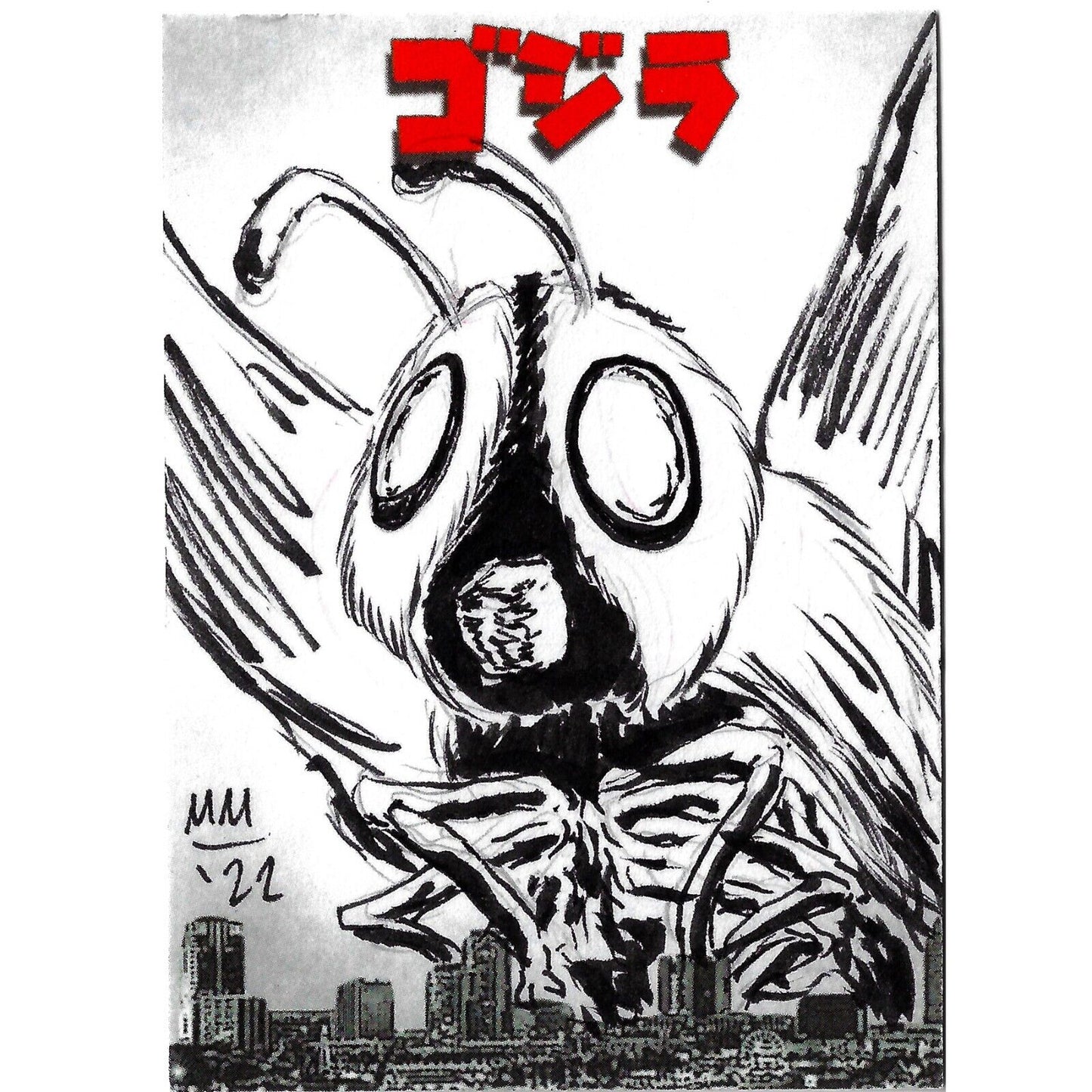 PFLB Godzilla Day (2022) ARG Original Sketch Card w Mark Martinez Mothra Art