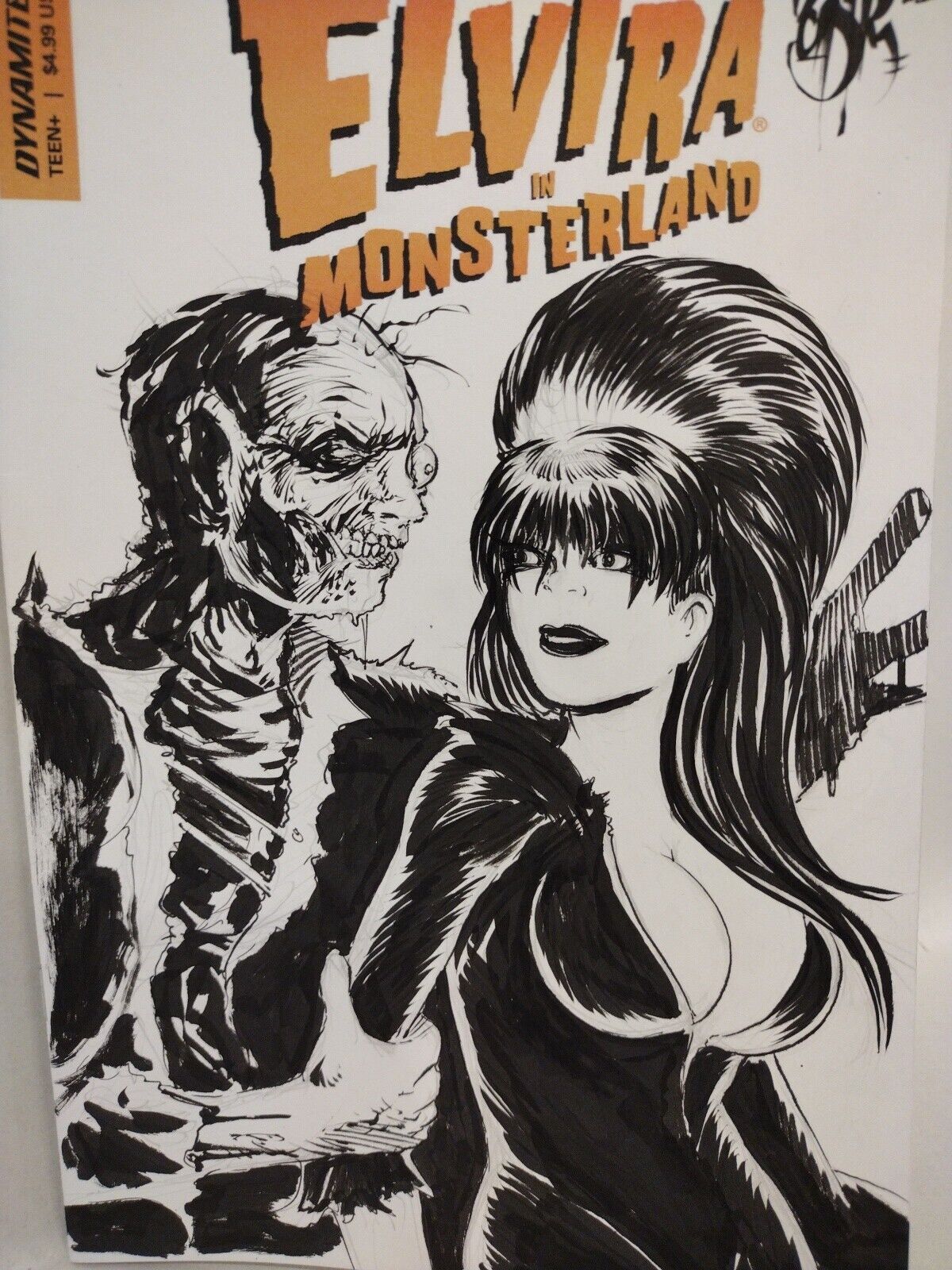 Elvira In Monsterland #1 (2023) Dynamite Comic Blank Sketch Cover w Original Art