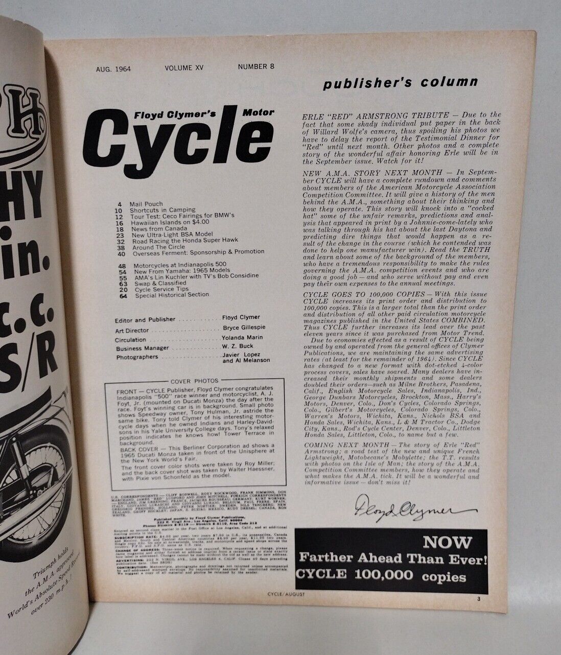 Cycle (1966) Motorcycle Magazine Floyd Clymer Lot June July August 