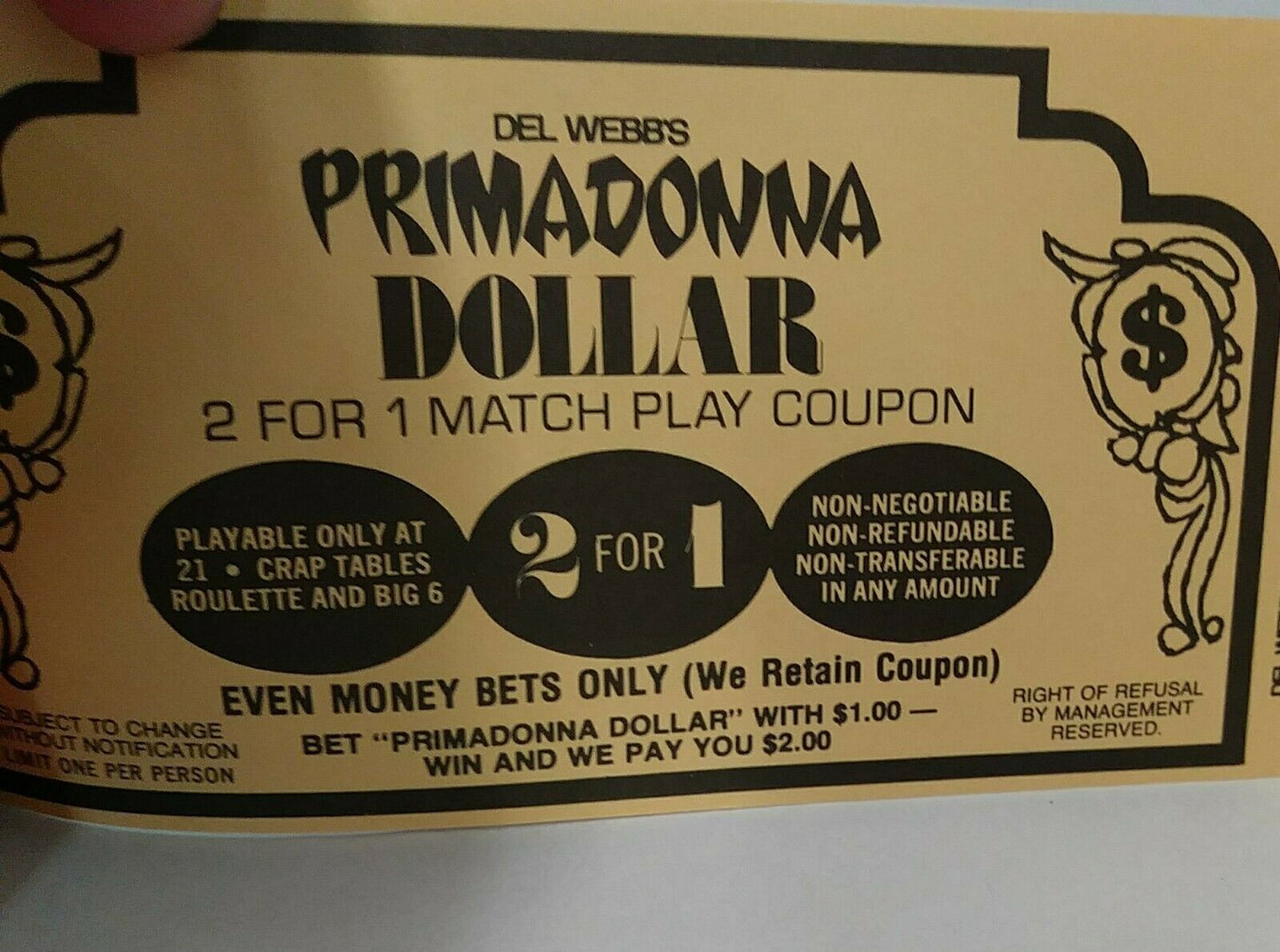 Vintage Del Webb's PRIMADONNA Casino Coupon Book Complete Reno Nevada