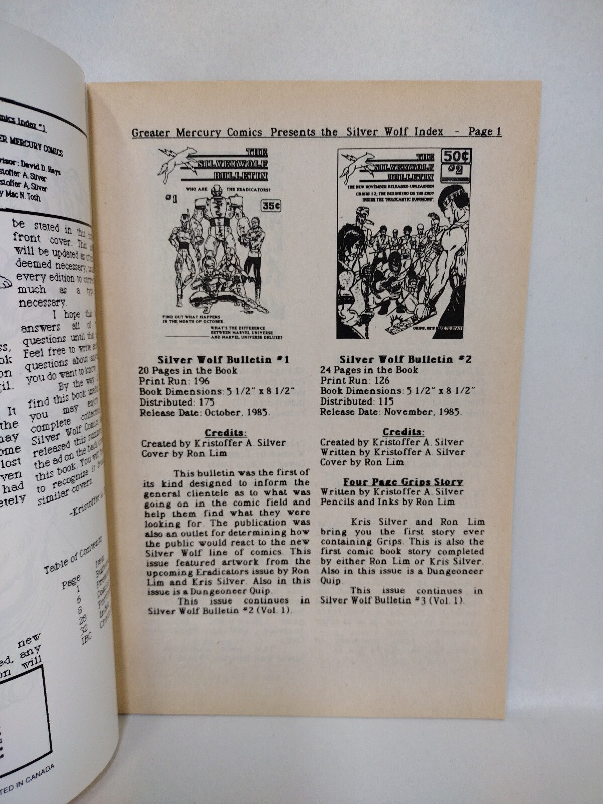 Silverwolf Comic Index #1 (1991) Rare Greater Mercury Print Runs + Reading Order
