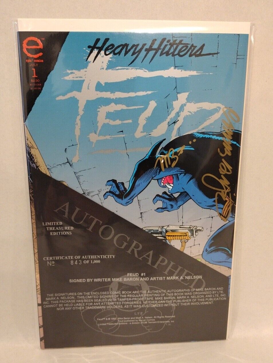 Feud #1 (1993) Heavy Hitters Epic Comic 2x Signed W COA + Print 843/1000 LTE