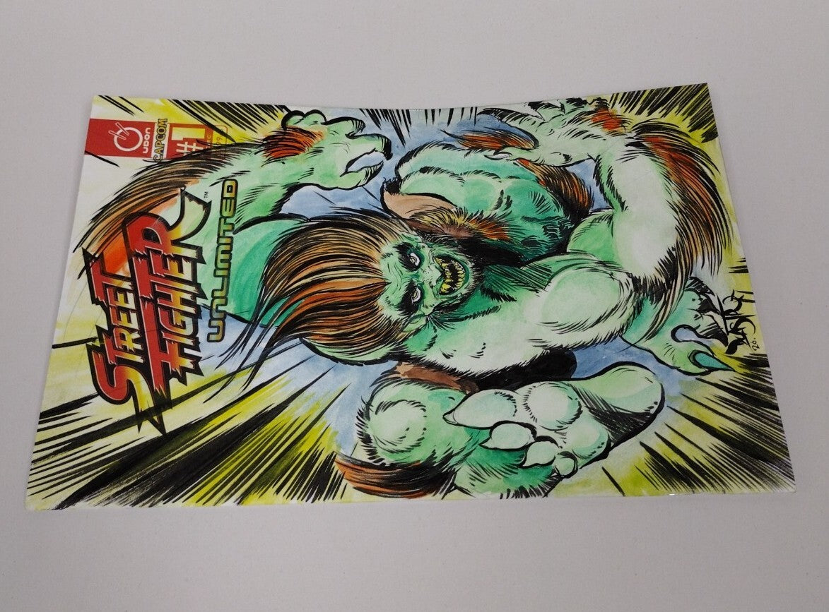 Street Fighter Unlimited 1 Sketch Variant Comic W Original DCastr Blanka Art COA