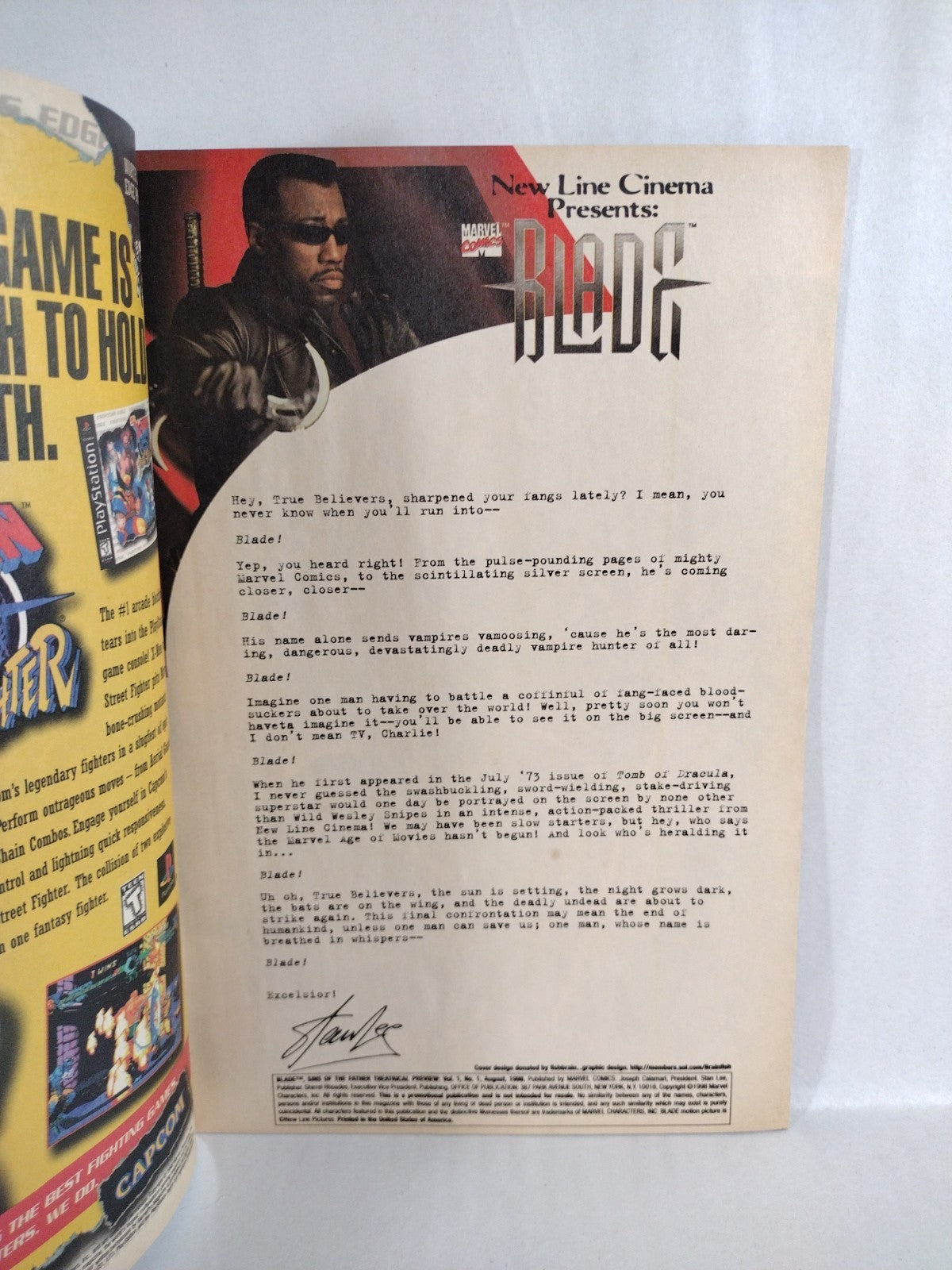 Blade Sins Of The Father #1 (1998) Theatre Edition Marvel Comic Fine