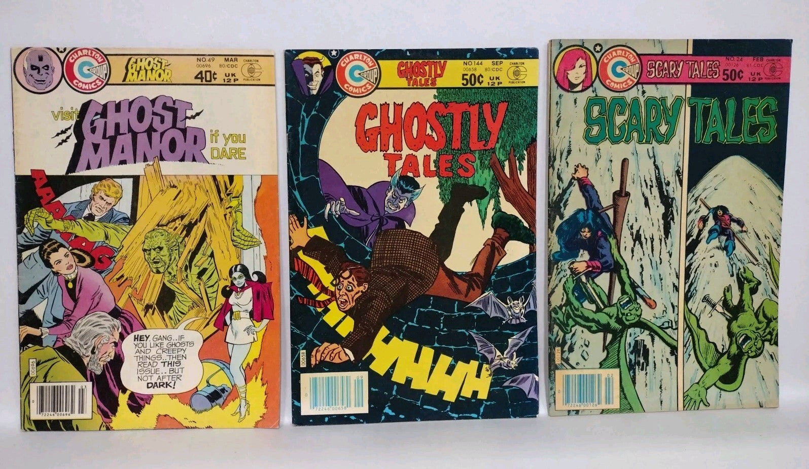 Lot Of 3 1980 Charlton Horror Comics Ghost Manner 49 Ghostly Tales 144 Scary 24