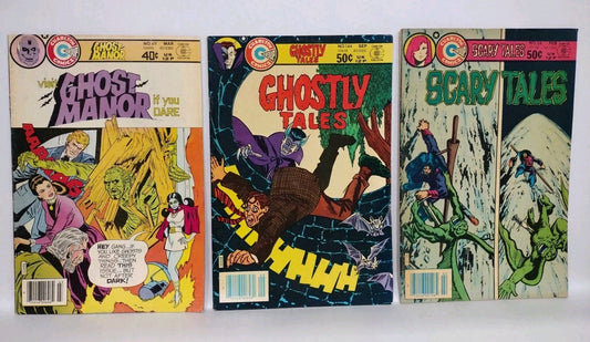 Lot Of 3 1980 Charlton Horror Comics Ghost Manner 49 Ghostly Tales 144 Scary 24