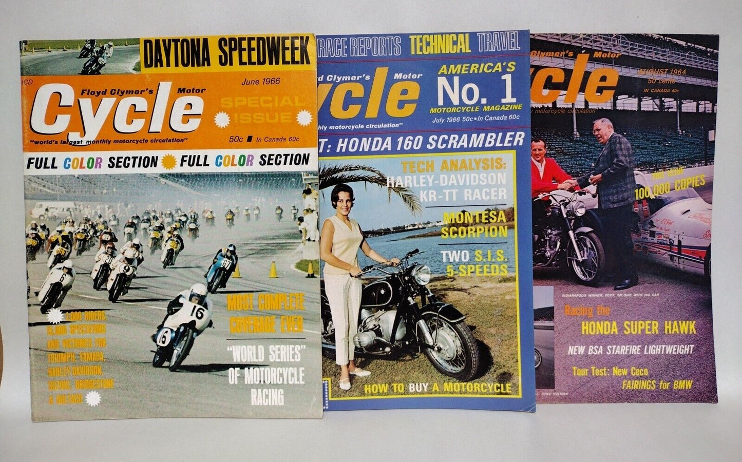 Cycle (1966) Motorcycle Magazine Floyd Clymer Lot June July August 