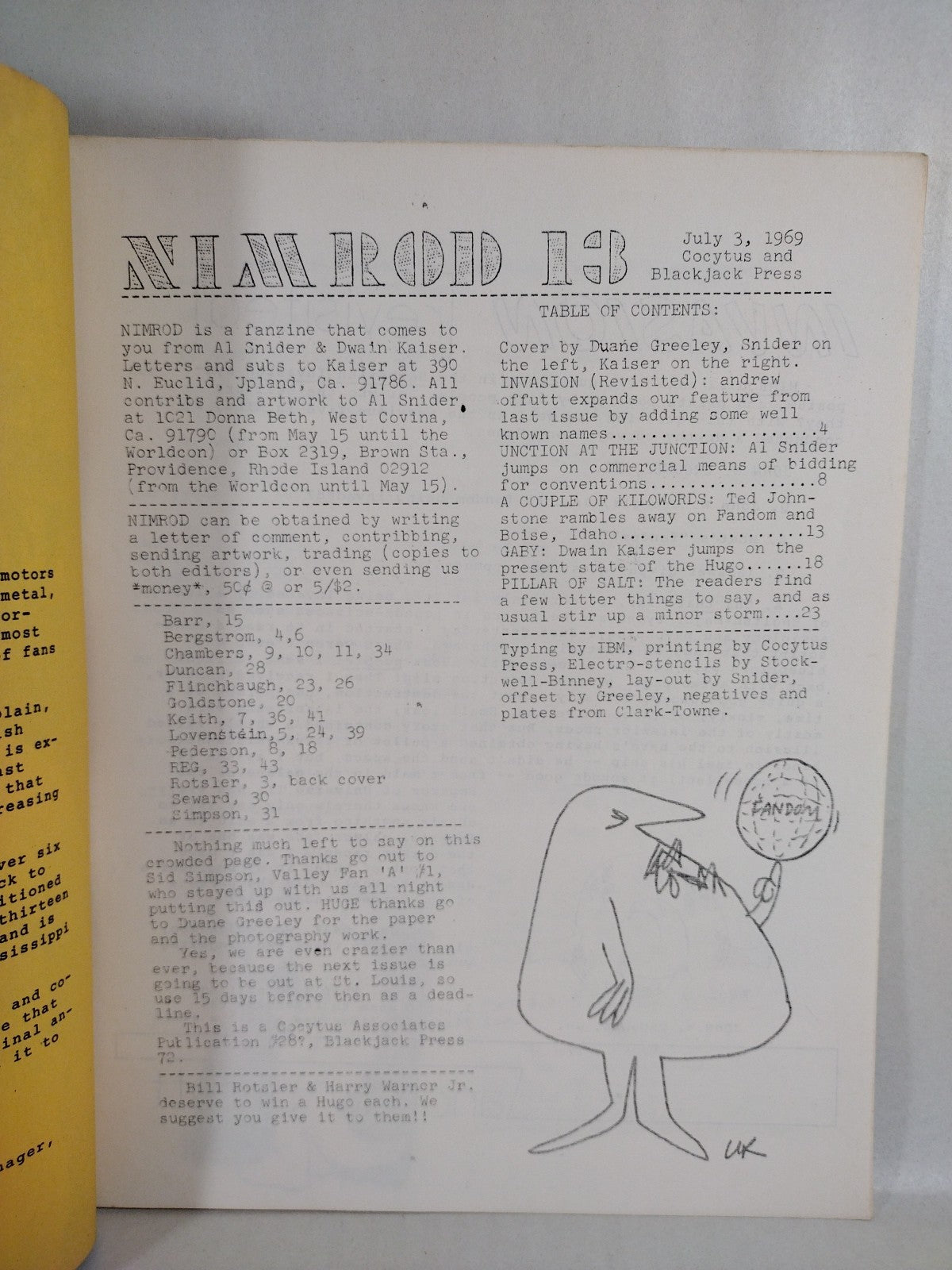 Nimrod #13 (1969) Blackjack Press California Fanzine Cocytus Press Photo Cover