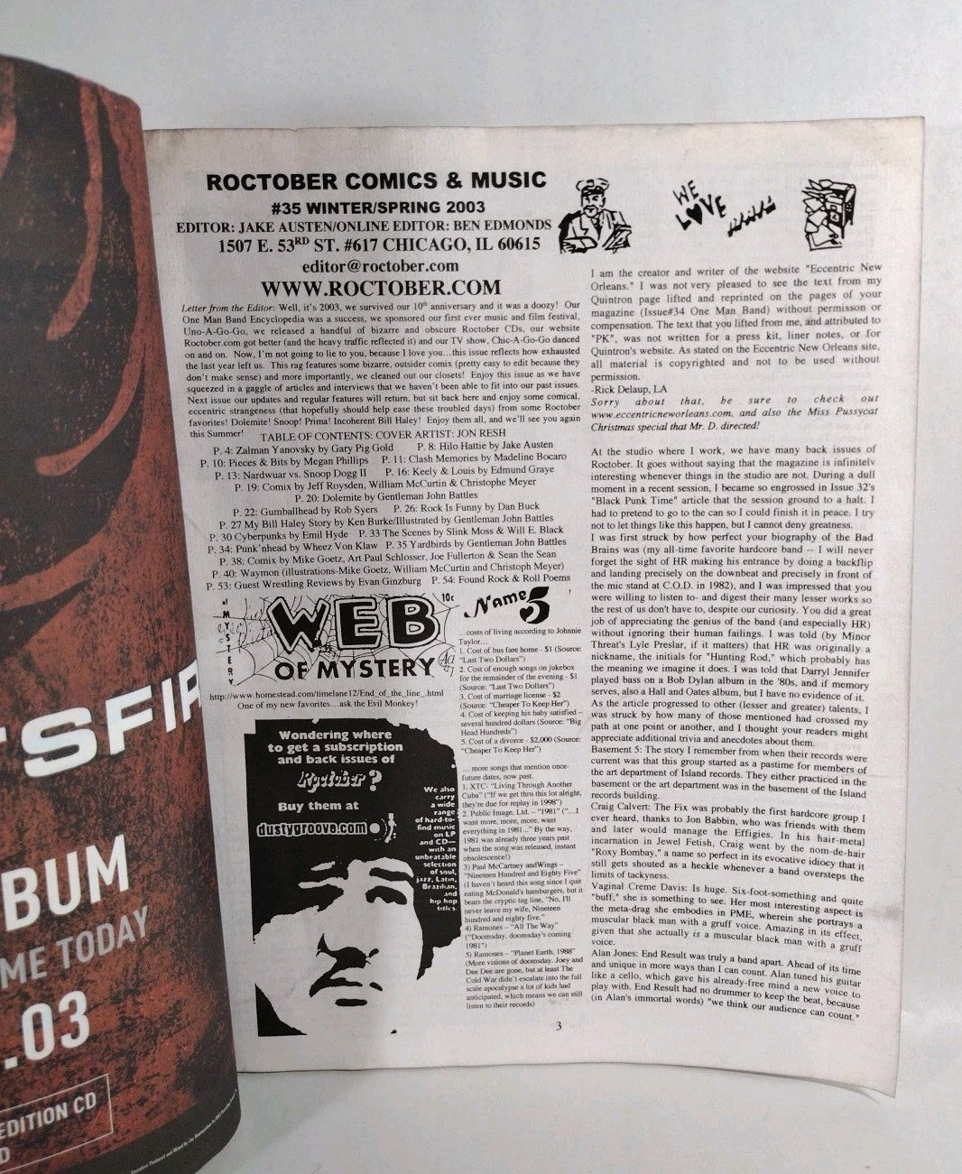 Roctober #35 (2003) Music Magazine Snoop Dogg Rudy Ray Moore Dolemite Interview