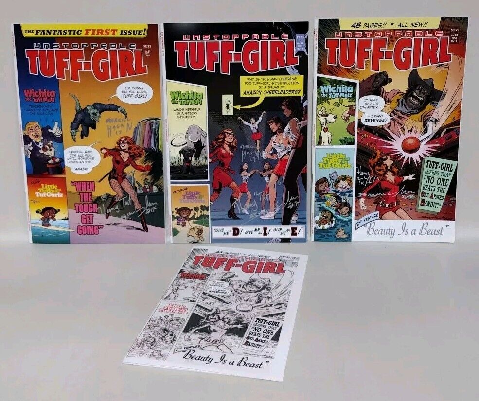 Unstoppable Tuff-Girl (2010) Monster Ent. Comic Lot Set #1 2 3 #3 Ashcan Signed