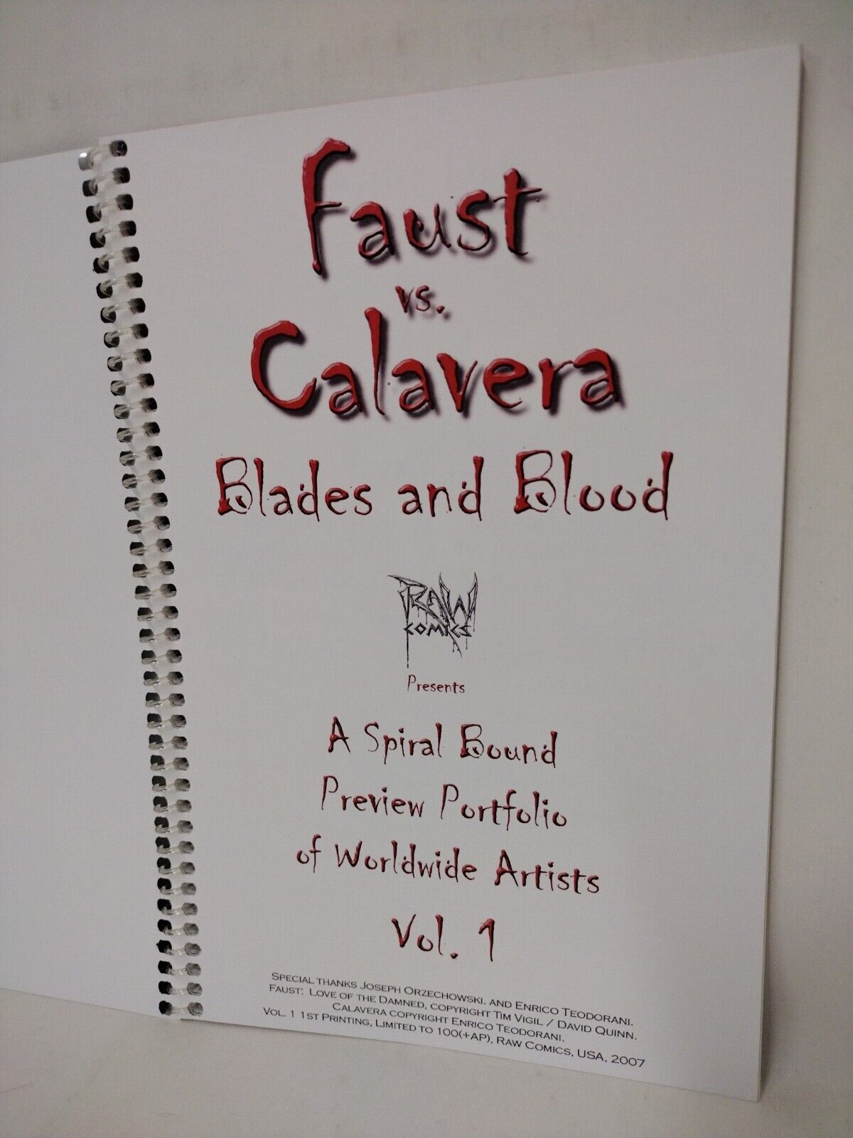 Faust Vs Calavera Blades & Blood (2007) RAW Comics Pin-up Book Signed Tim Vigil