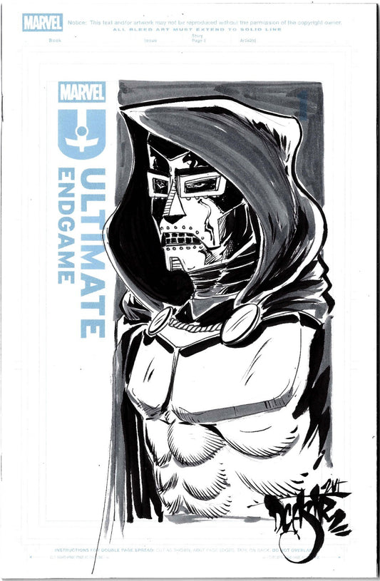 Ultimate Endgame #1 (2025) Marvel Comic Sketch Cover W Original DCastr Doom Art