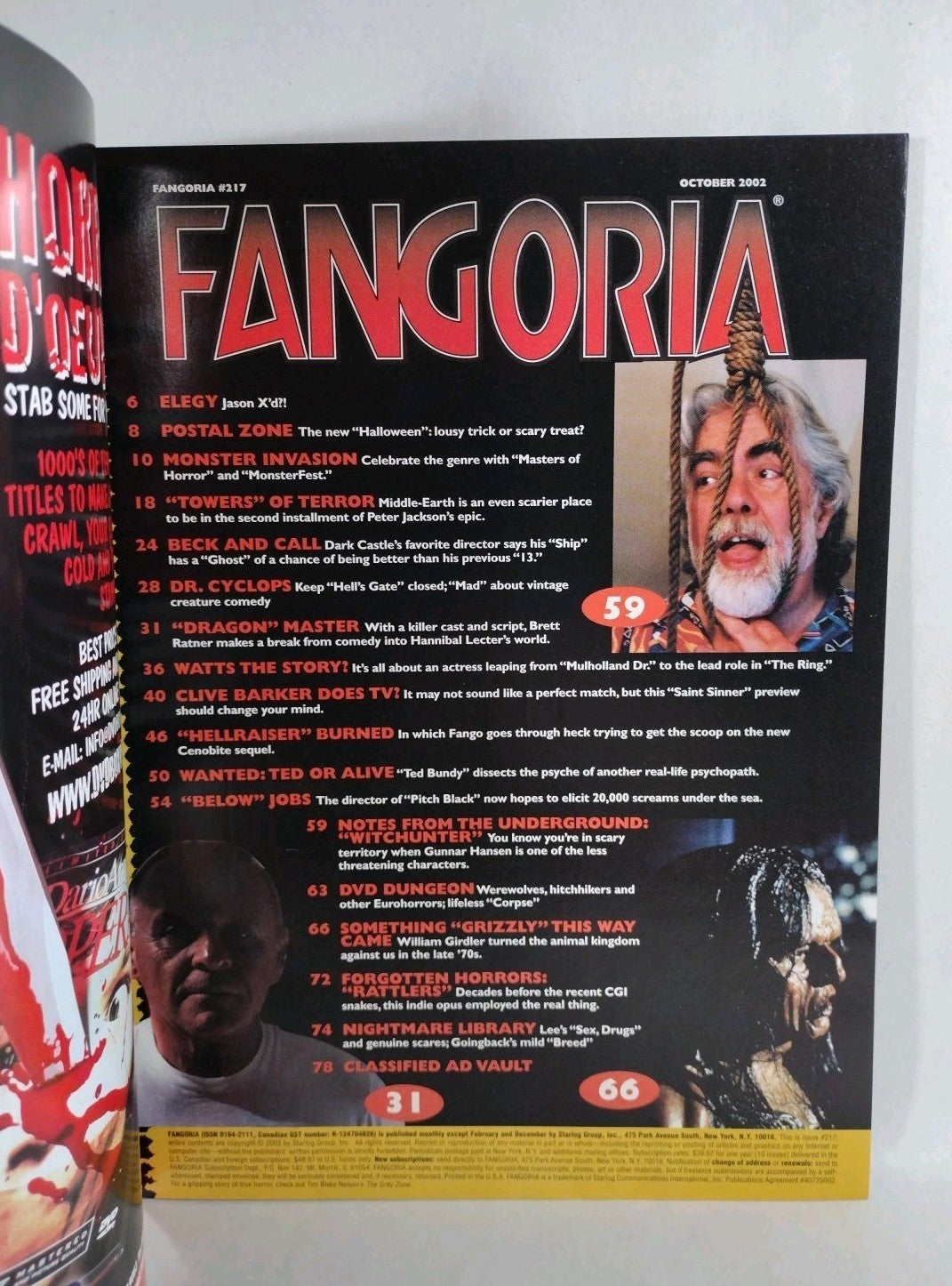 FANGORIA Magazine #217 (2002) Lord Of The Rings Red Dragon Saint Sinners Ring NM