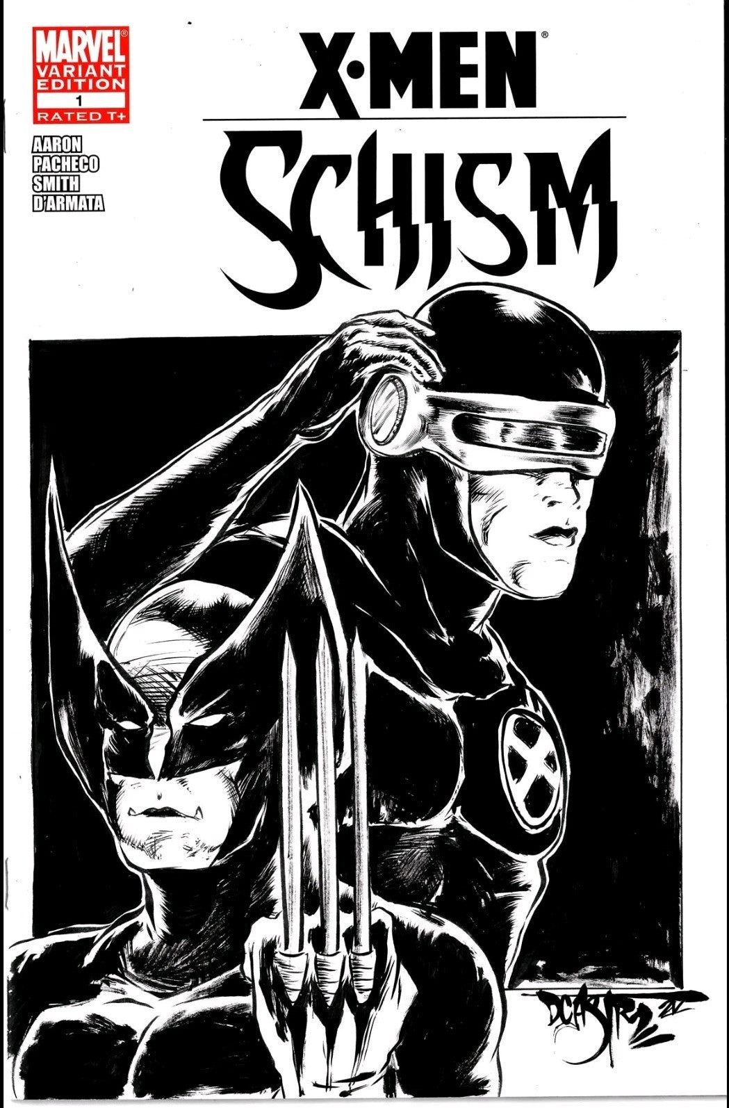 X-Men Schism #1 (2011) Marvel Sketch Cover Comic Var W Original Dave Castr Art