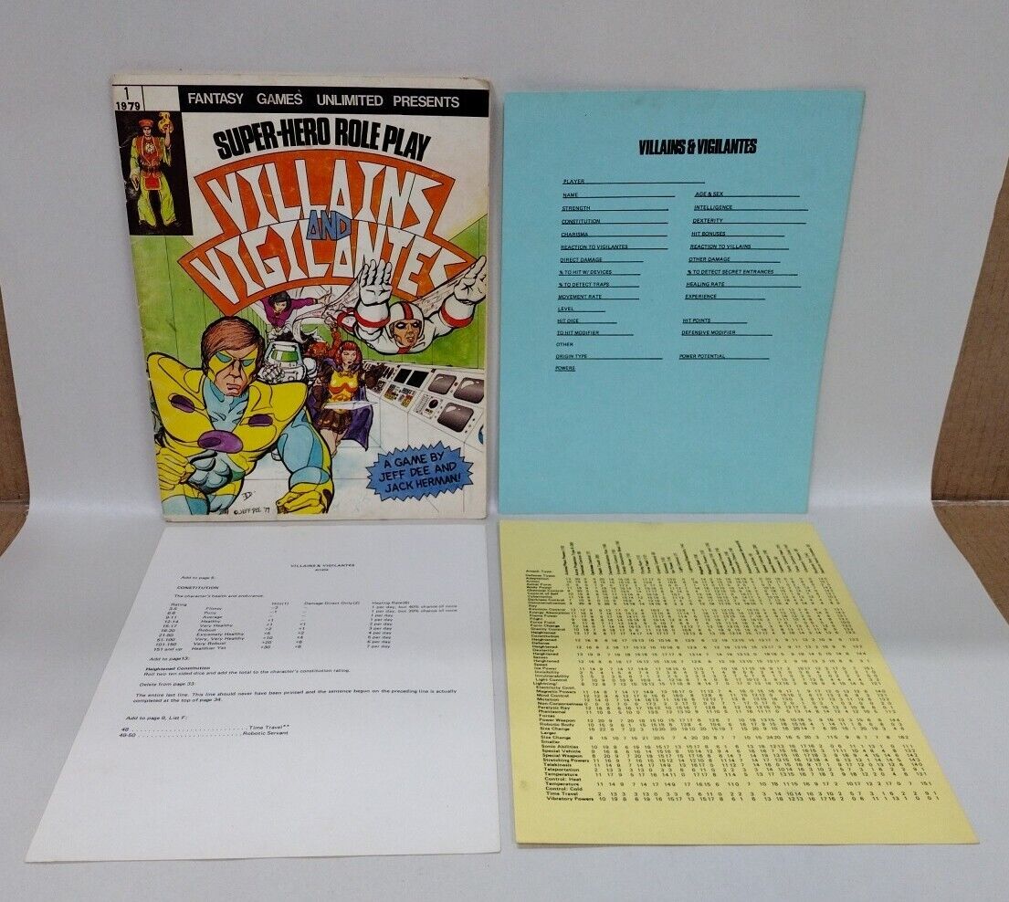 Villains and Vigilantes #1 (1979) Complete RPG Fantasy Games Unlimited Herman