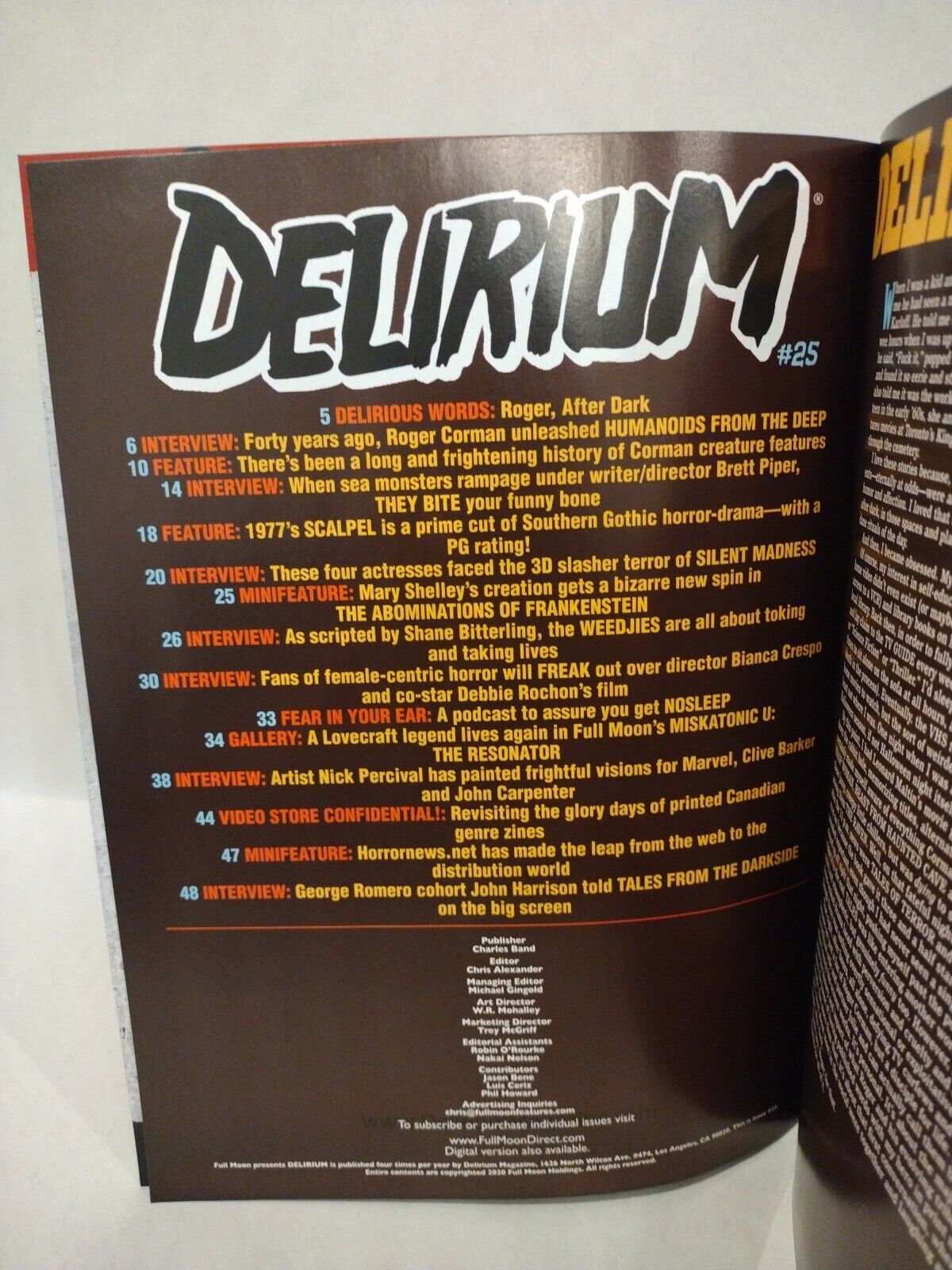 Delirium #25 (2020) Full Moon Horror Movie Magazine Roger Corman Exclusive 