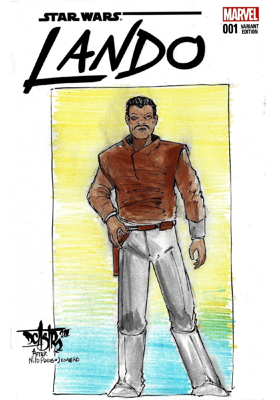 STAR WARS LANDO 1 (2015) Marvel Blank Sketch Cover Variant W Original DCastr Art