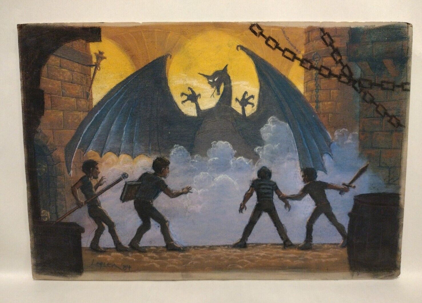 Original Doug Lefler (1984) Fantasy Oil Pastel Illustration Set Wolves Dragon 