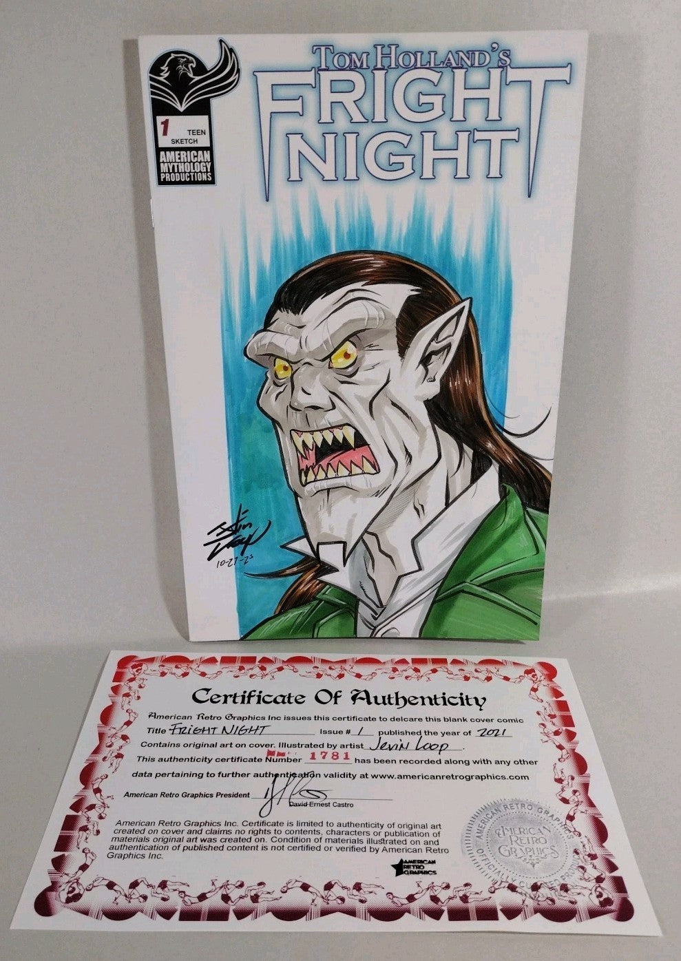 Tom Holland Fright Night 1 (2021) Sketch Cover Variant W Original Jevin Loop Art