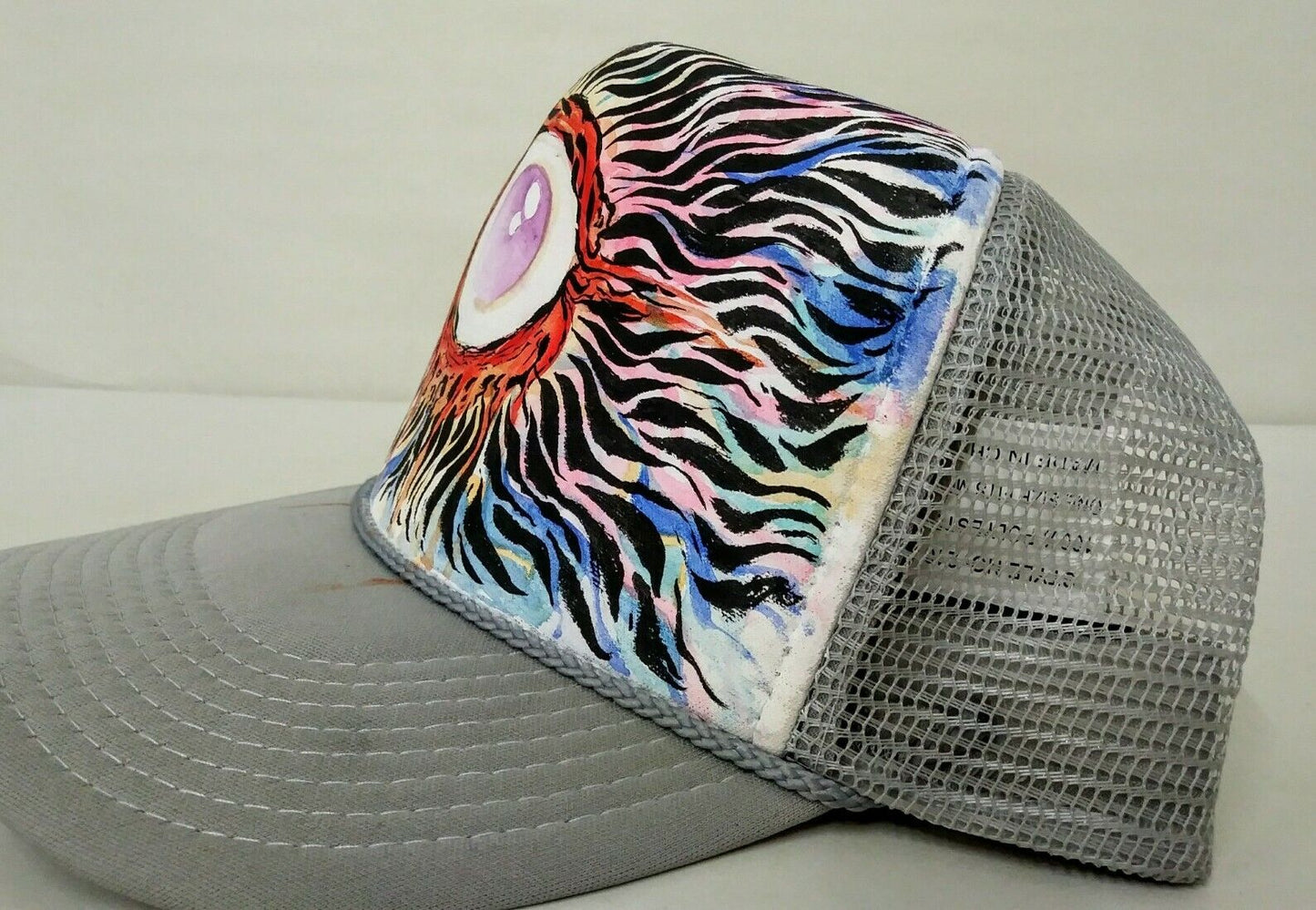 Original Dave Castr Watercolor & Ink Art On Grey Trucker Snapback Hat New 2020