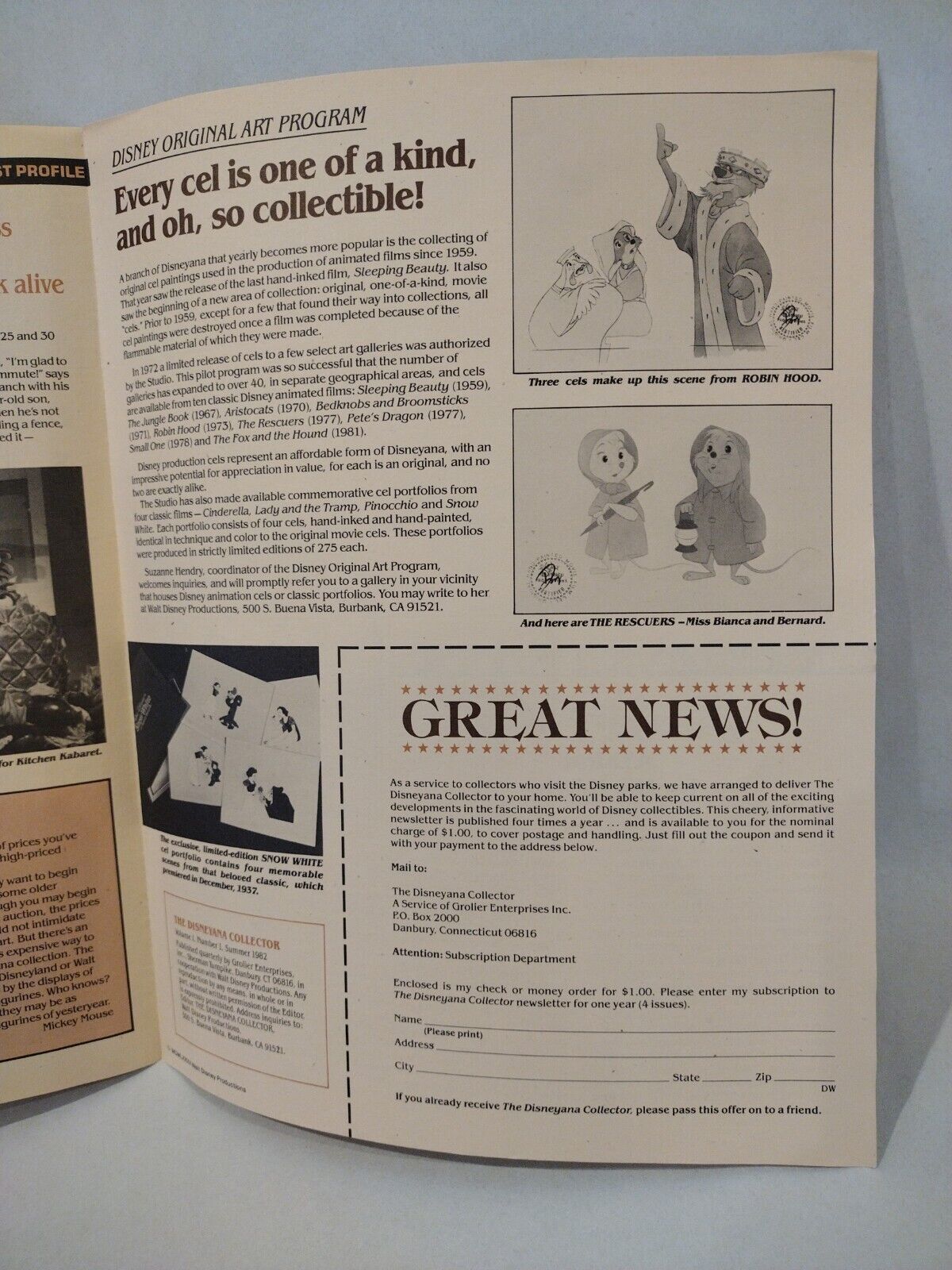 The Disneyana Collector Vol 1 Number 1 Summer 1982 Disney Memorabilia Newsletter